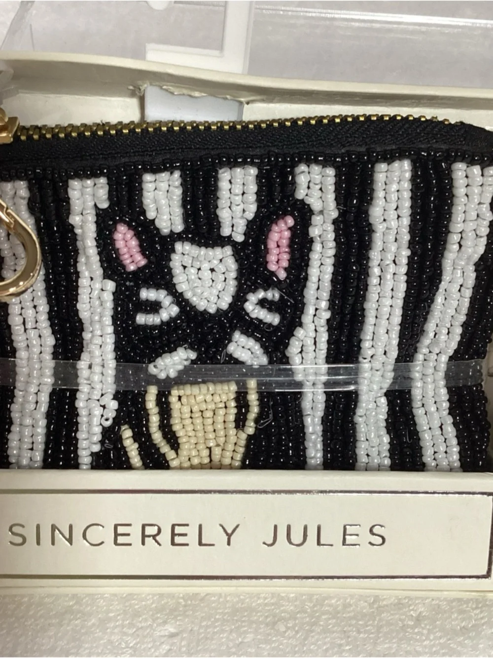 Sincerely Jules French Boston Bull Puppy Dog Beaded Coin Bag Pouch w/ Tassel NEW